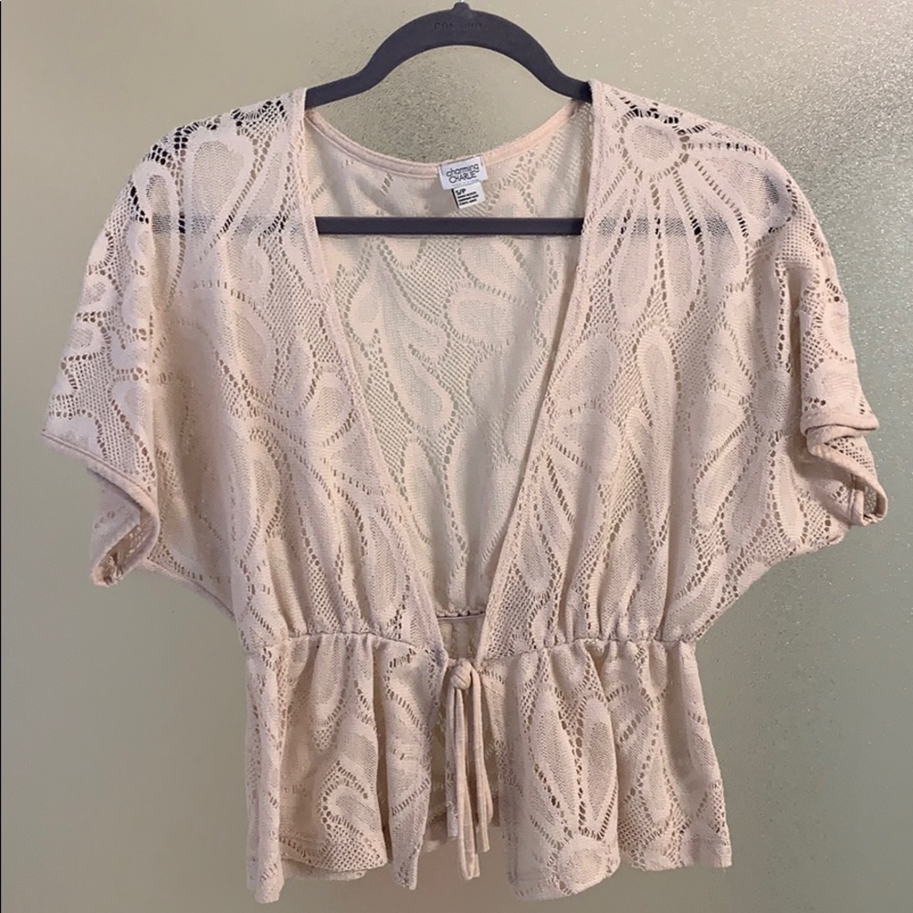 Beige floral knit blouse